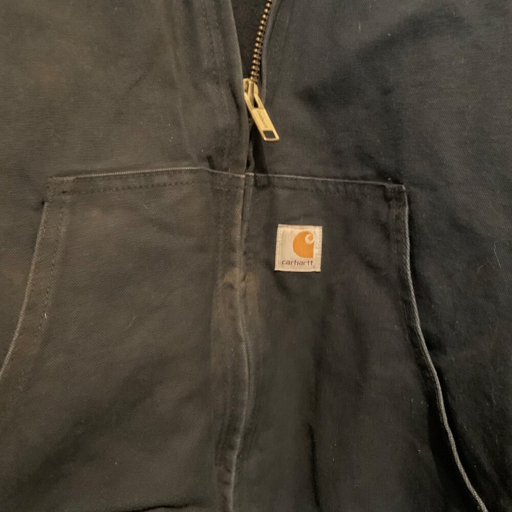 VTG 90s CARHARTT Jacket Duck Chore Quilted Black Pipeline Embroidery Size XL USA - Picture 11 of 16